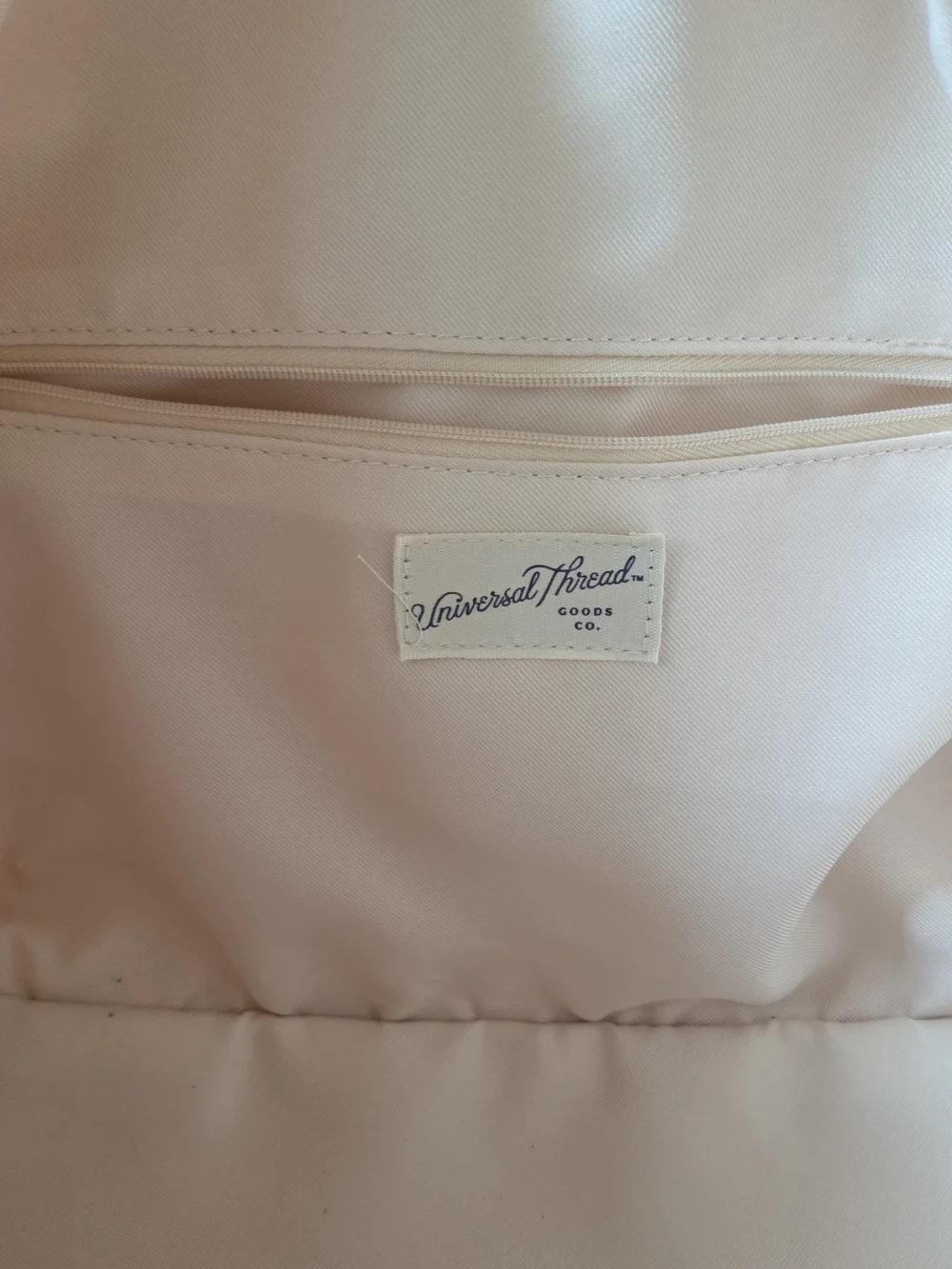Universal Thread Cream Canvas Travel Bag with Brown Faux Leather Base